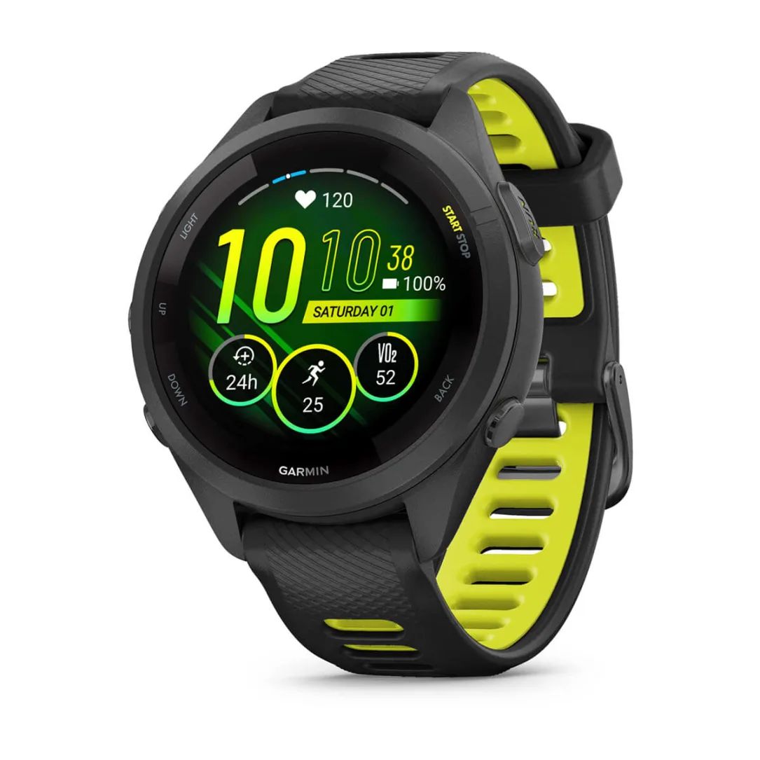 Garmin Forerunner 265S Sportsklokke | Ø42mm | AMOLED-skjerm | Polymer-ramme | Corning Gorilla Glass 3 Black/Green, Ø41.7mm | Ø115-178mm
