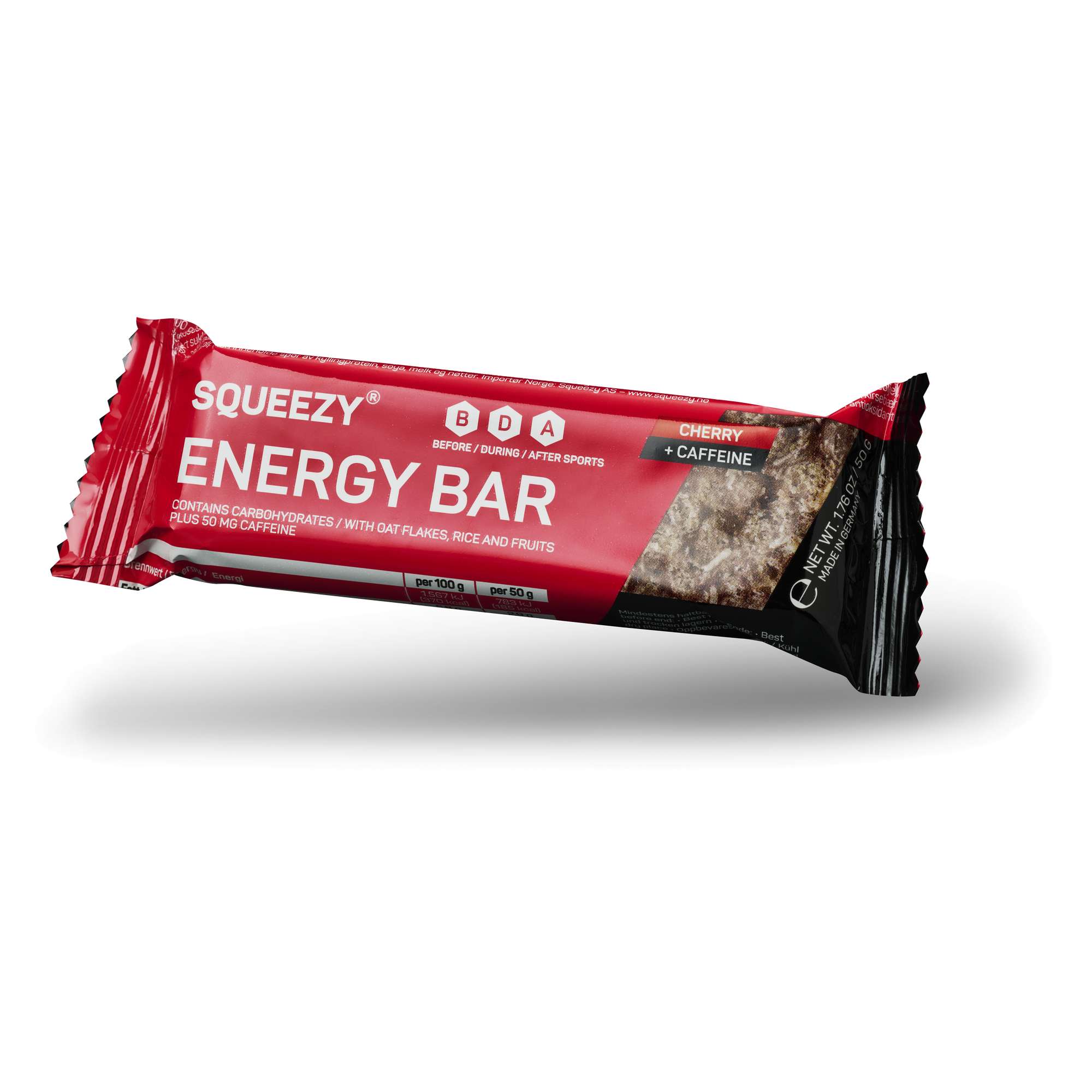 Squeezy Energy Bar | Kirsebær + Koffein | 50g Kirsebær+Koffein, 50G